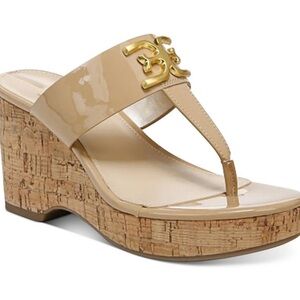 Sam Edelman Yardlie Wedge Sandal Tan Patent Size 8
